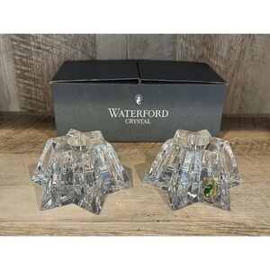 Waterford Crystal Star Candlestick Holders Set Of Two New